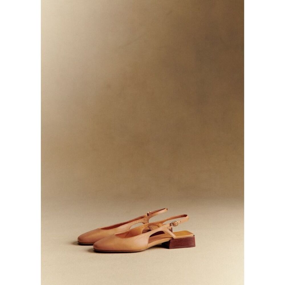 Sezane Women’s Livie Babies Smooth Honey Leather Tan  Mary Jane Flats - Picture 5 of 16